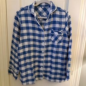 Serena & Lily Hyannis French Blue Check Linen Pajama Top | Small